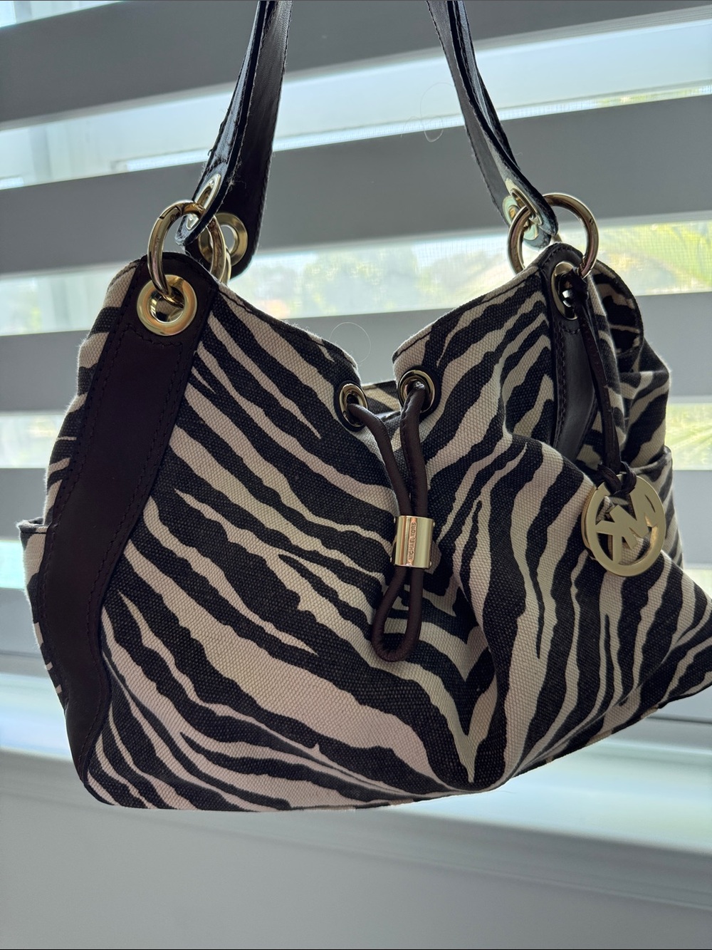 Vintage RARE Michael Kors Brown Zebra Tiger Print Ludlow Bag Purse hobo tote Y2K